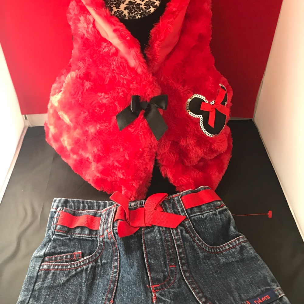 Little girls red vast  & jeans 18 months